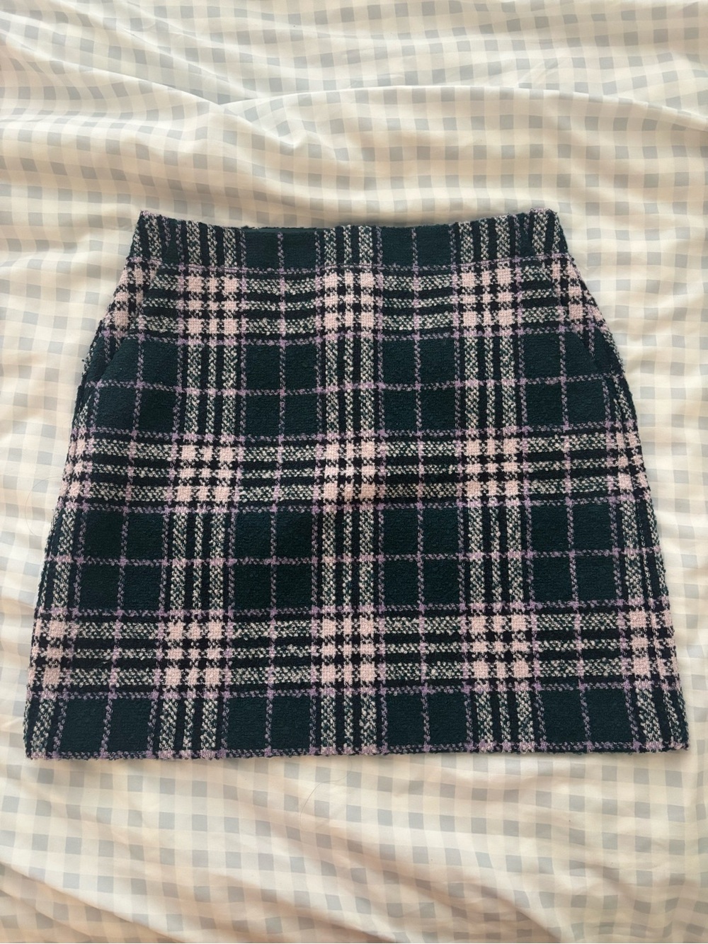 LOFT Black and Pink Plaid Mini Skirt